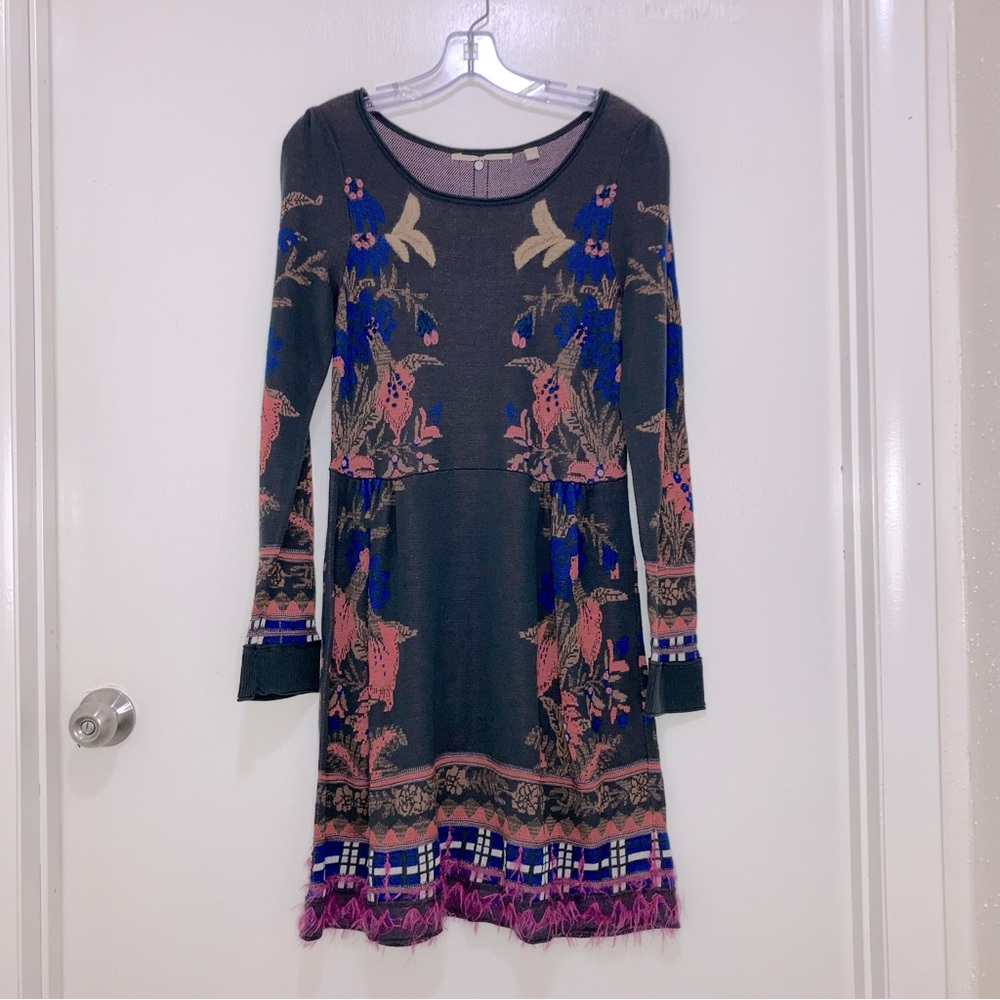 Anthropologie Knitted & Knotted, Petalbrush, Floral Embroidered Sweater Dress